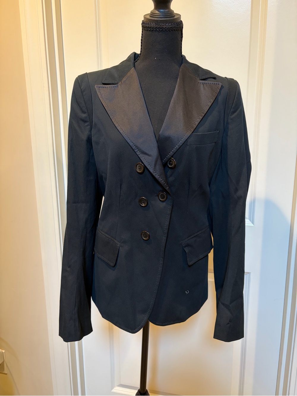 Ann Demeulemeester Double-Breasted Navy Satin-Lapel Blazer